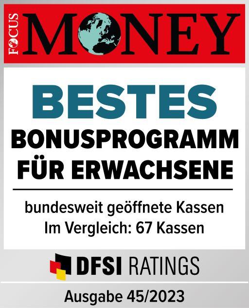 Auszeichnung: Siegel von Focus Money für das beste Bonusprogramm für Erwachsene.