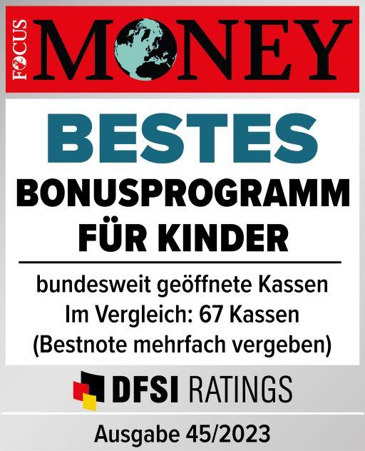 Auszeichnung: Siegel von Focus Money für das beste Bonusprogramm für Kinder.