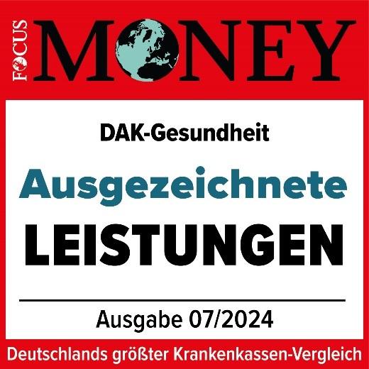 Auszeichnungen: Siegel von Focus Money für ausgezeichnete Leistungen.