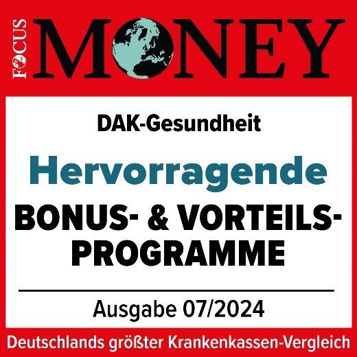 Auszeichnungen: Siegel von Focus Money für hervorragende Bonus- und Vorteilsprogramme