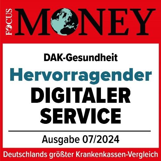 Auszeichnungen: Siegel von Focus Money für hervorragenden digitalen Service.