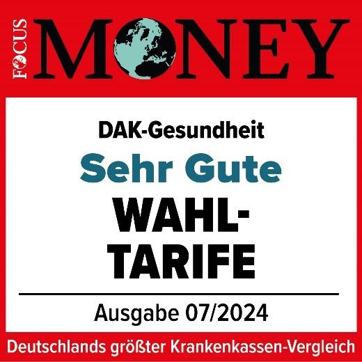 Auszeichnungen: Siegel von Focus Money für sehr gute Wahltarife.