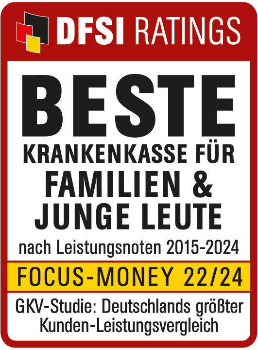 Auszeichnungen: Siegel vom DFSI für die beste Krankenkasse für Familien und junge Leute