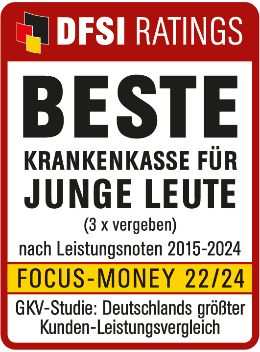 Auszeichnungen: Siegel des DFSI für die beste Krankenkasse für junge Leute.